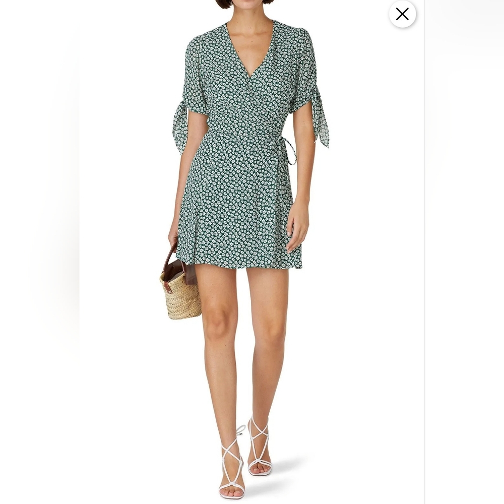 Reformation Venezuela Sammy Dress wrap, NWT size S, green cream floral print